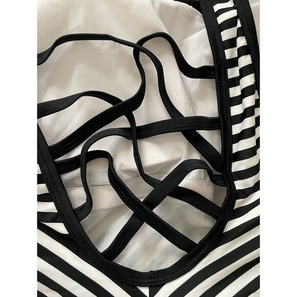 Adore Me Swim One Piece Swimsuit Striped Lace Up Back Swimwear - Picture 6 of 9